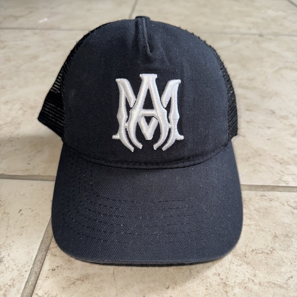 AMIRI Black Trucker Hat Cap AM Logo Adjustable Snapback, One Size, Men